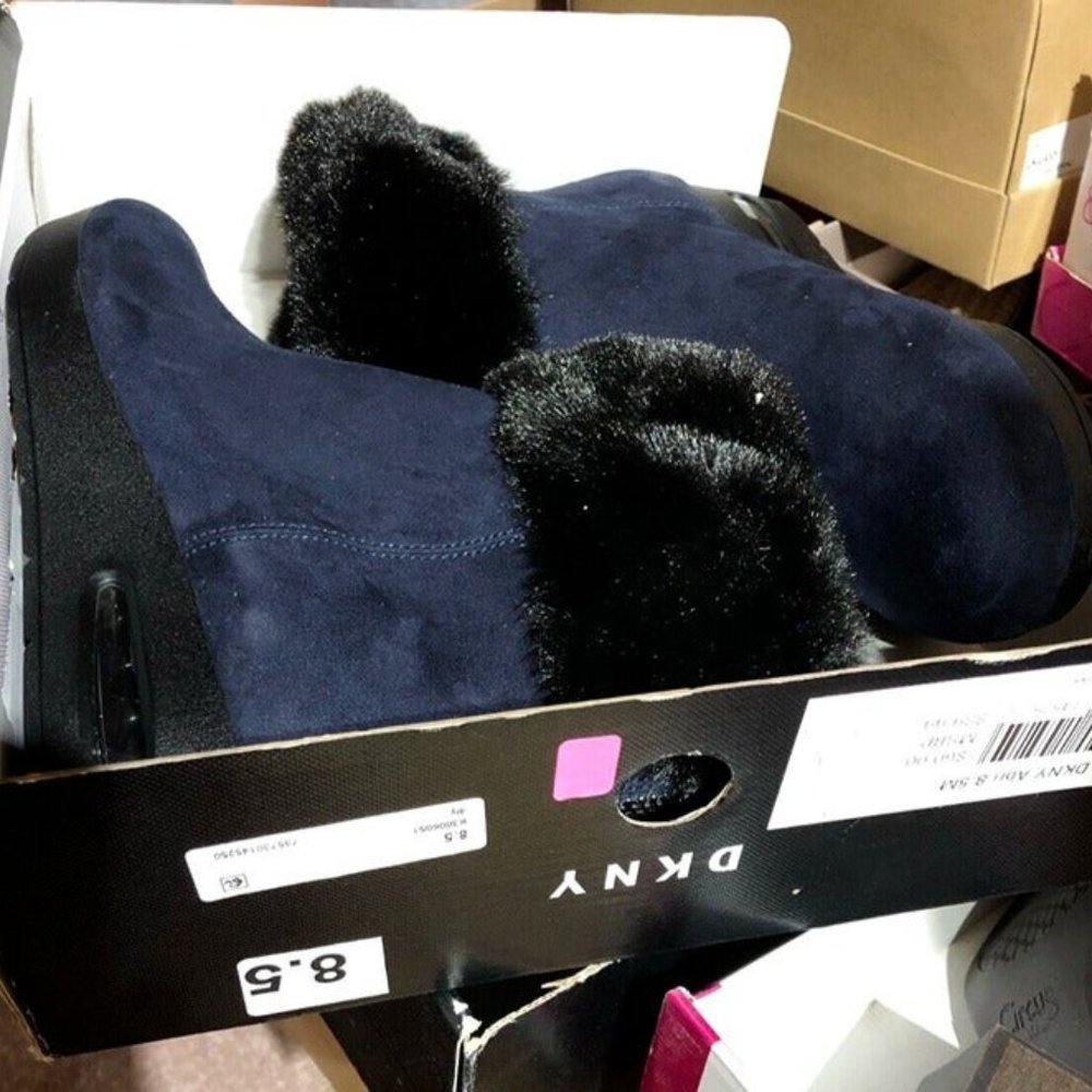 DKNY Women's Wedge Heel Ankle Boot Navy 8.5